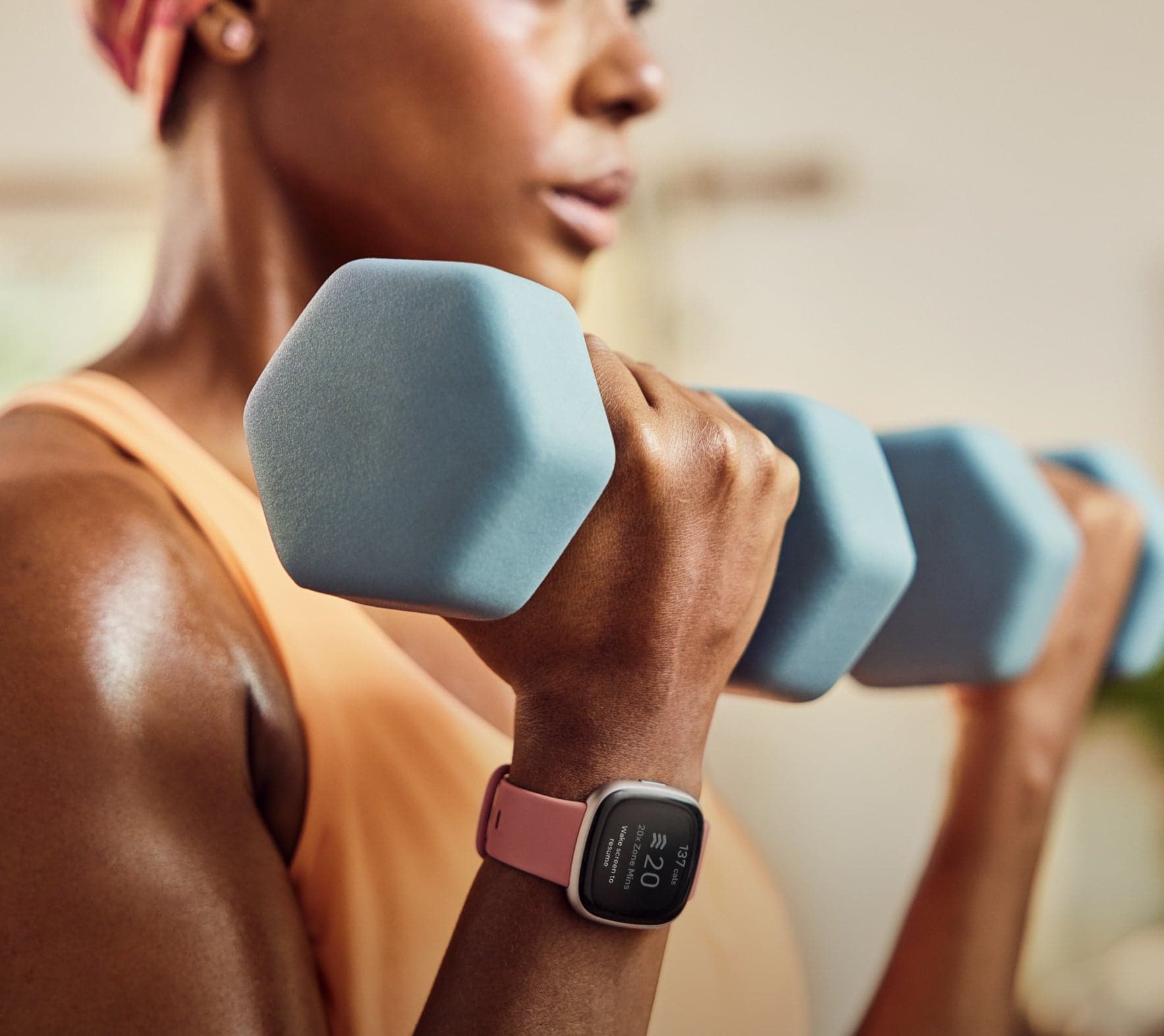 Fitbit Versa 4 Pink Sand/ Copper Rose Aluminium FB523RGRW-FRCJK - Kamal Watch Company
