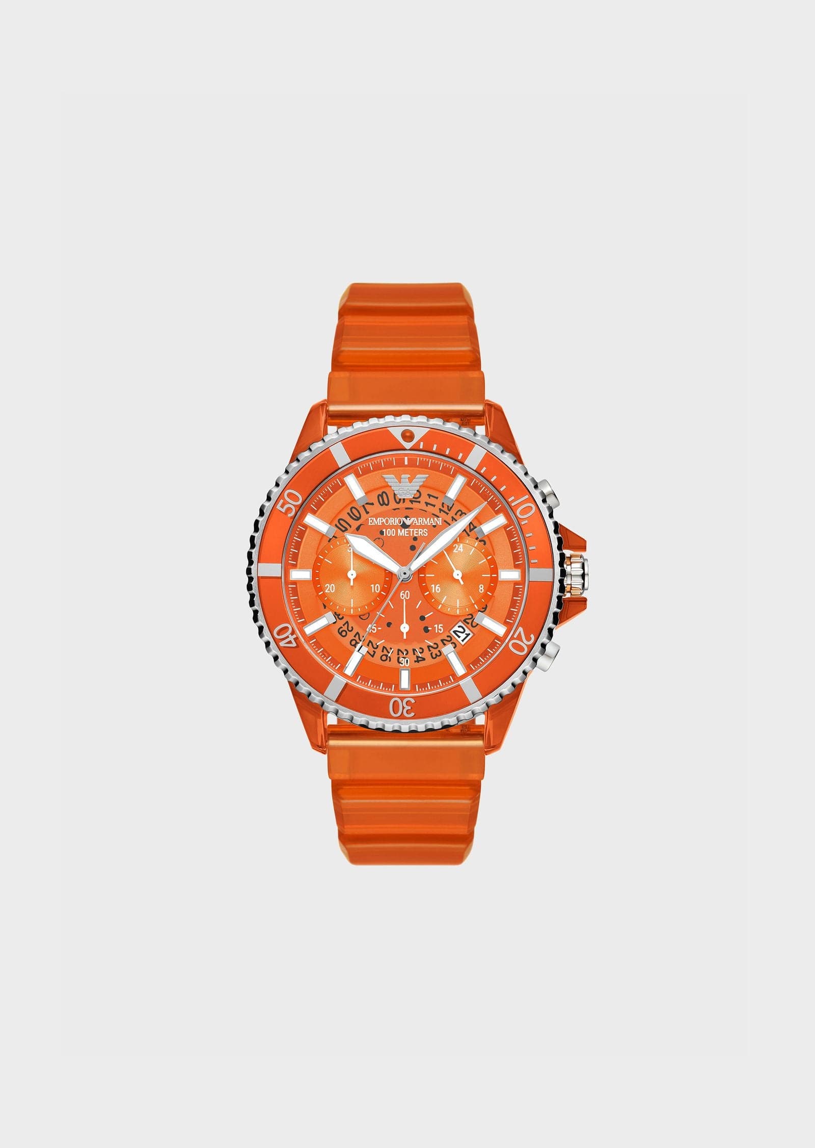 Emporio Armani Quartz 44 mm Orange Dial Rubber Chronograph Watch for Men - AR11535I