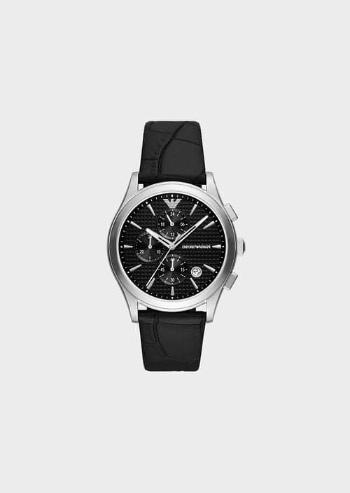 Emporio Armani Quartz 42 mm Black Dial Leather Chronograph Watch for Men - AR11530I - Kamal Watch Company