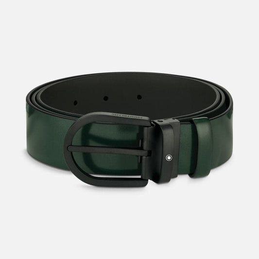 Montblanc Horseshoe buckle green 35 mm leather belt MB129428 - Kamal Watch Company