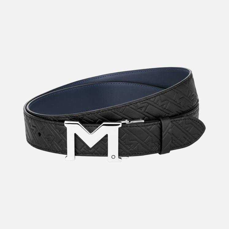 Montblanc M buckle black/blue 35 mm reversible leather belt MB128787 - Kamal Watch Company