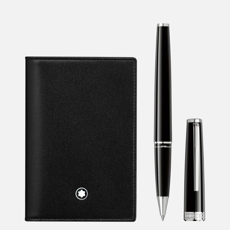 MONTBLANC Set with PIX Black Rollerball Black and Meisterstück Business Card Holder Black MB128954 - Kamal Watch Company