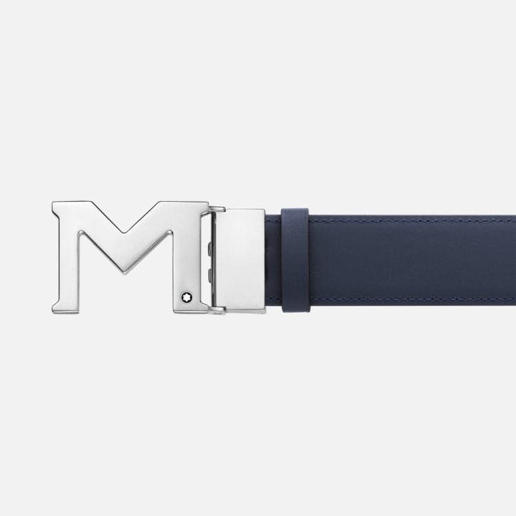 Montblanc M buckle black/blue 35 mm reversible leather belt MB128787 - Kamal Watch Company