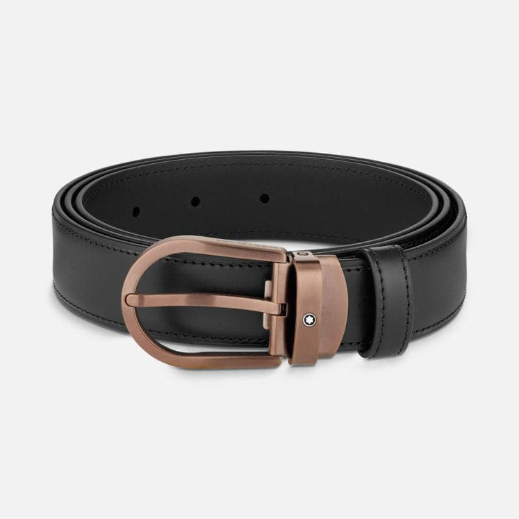 Montblanc Horseshoe buckle black 30 mm leather belt MB129426 - Kamal Watch Company