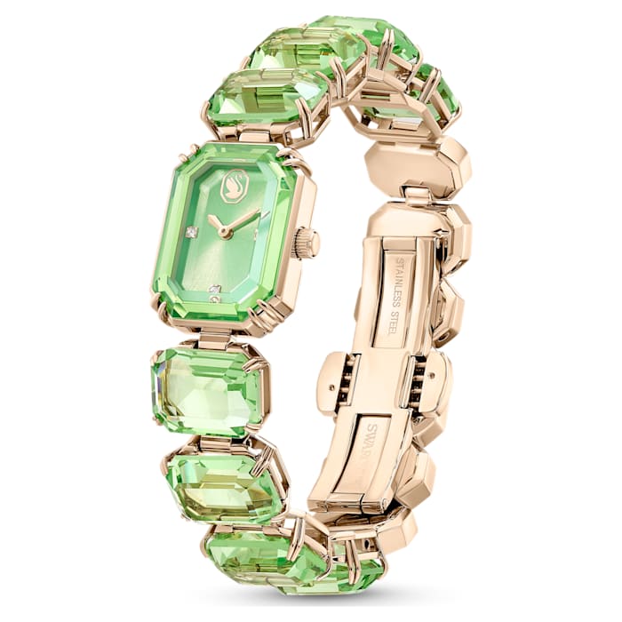Swarovski Octagon cut bracelet, Green, Champagne gold-tone finish 5630834 - Kamal Watch Company