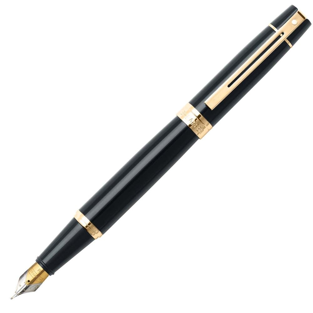 SHEAFFER GIFT 300  GLOSSY BLACK WITH GOLD TONE TRIM FOUNTAIN PEN – MEDIUM NIB 9325 FP - Kamal Watch Company