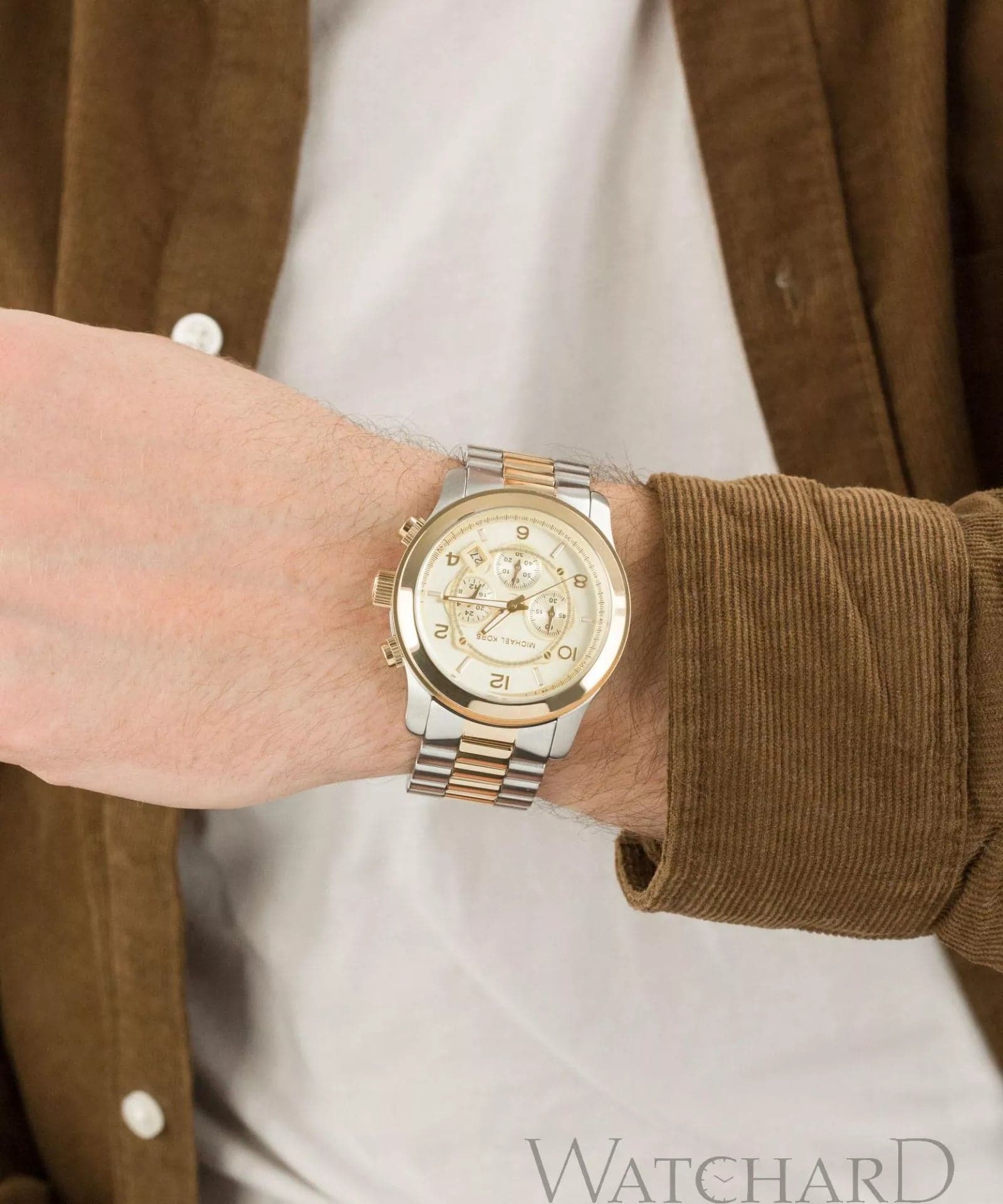 Michael Kors Runway 45 mm Gold Dial Stainless Steel Chronograph Watch for Men - MK9075I - Kamal Watch Company