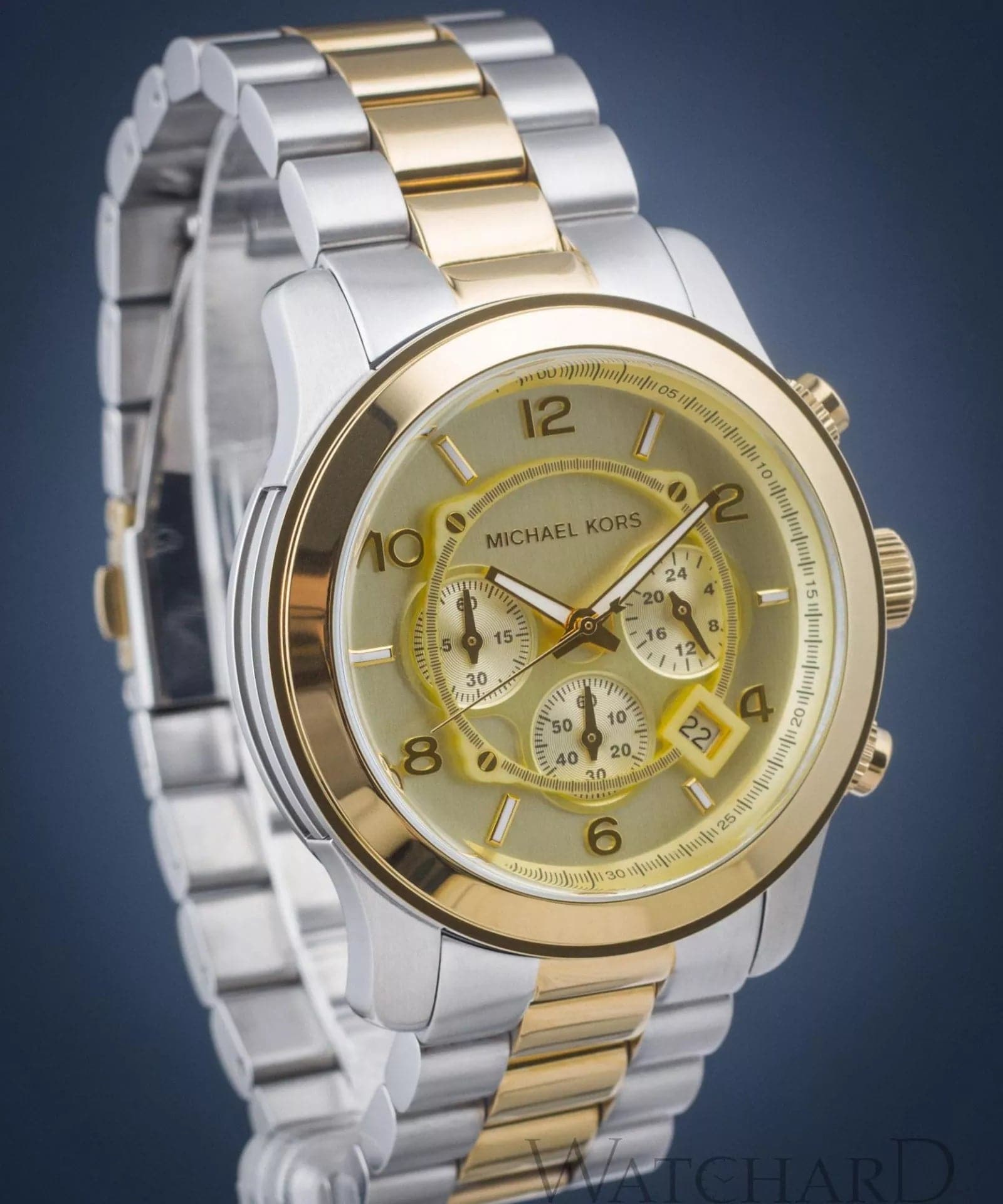 Michael Kors Runway 45 mm Gold Dial Stainless Steel Chronograph Watch
