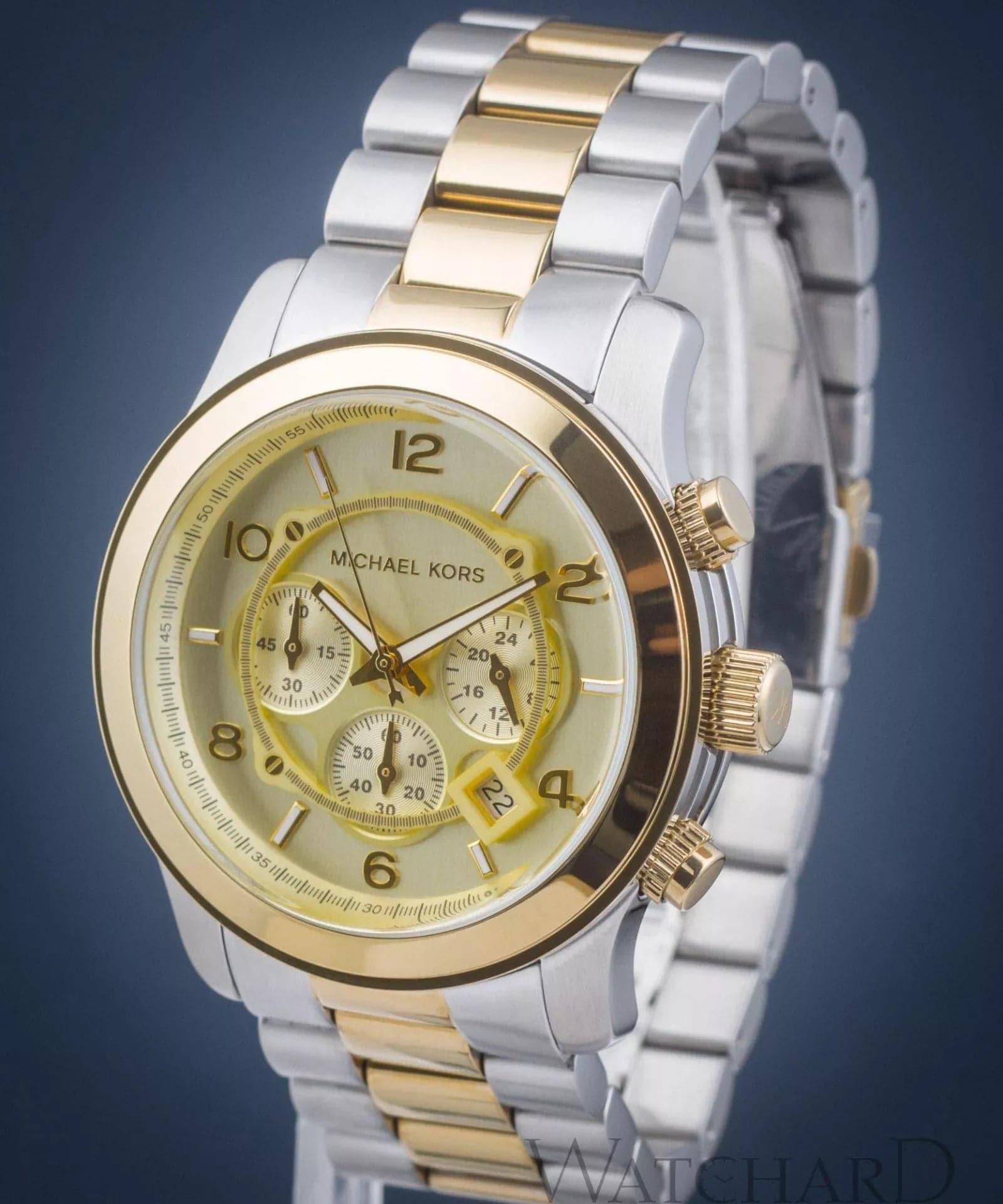 Michael Kors Runway 45 mm Gold Dial Stainless Steel Chronograph Watch